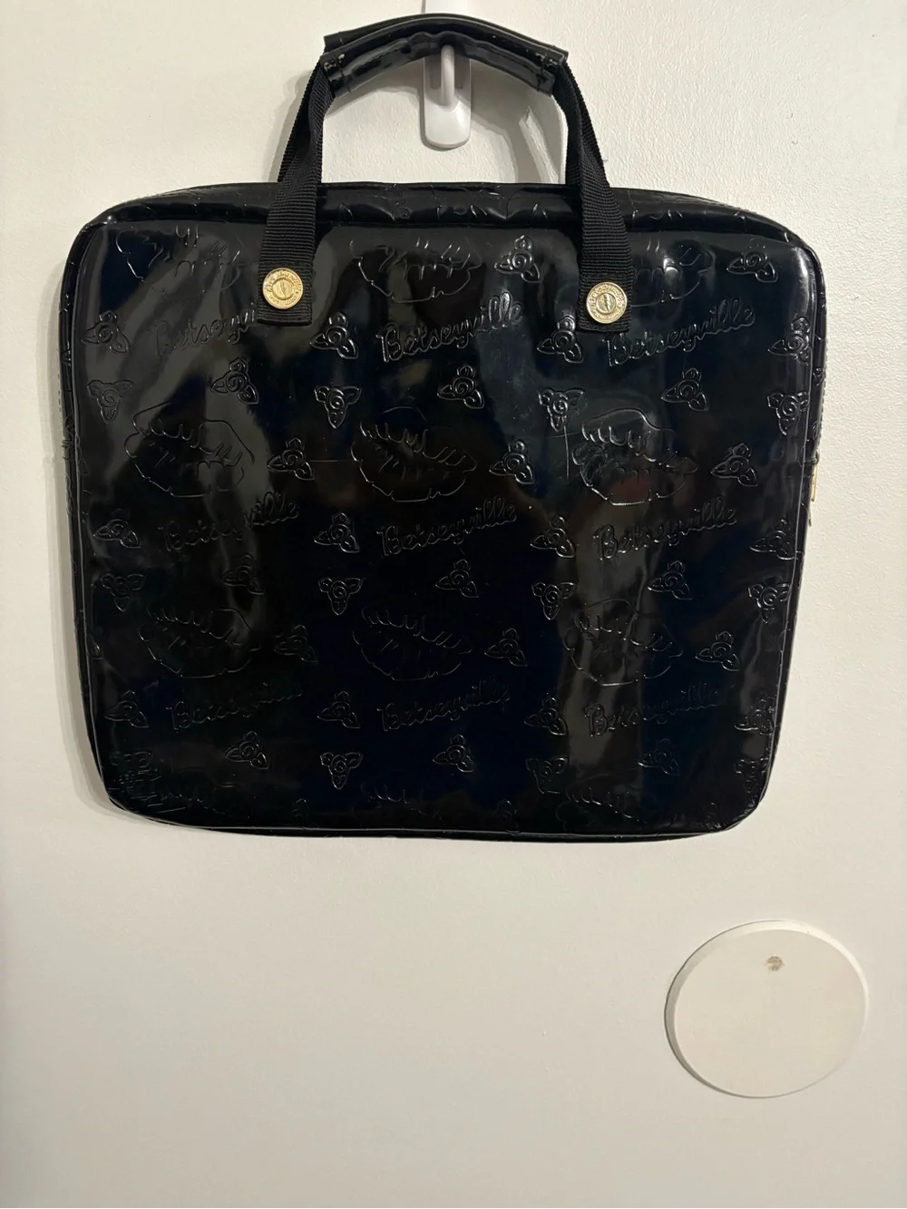 Betsyville by Betsey Johnson Faux Patent Leather Zip Laptop Case Bag Tote